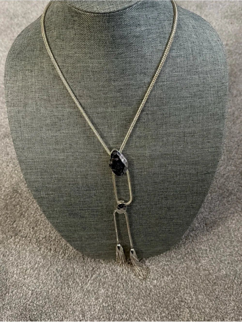 Silver  Station Lariat Necklace